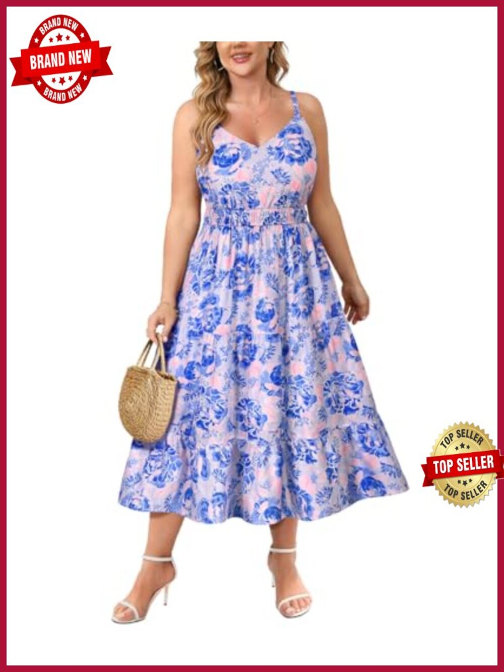 Plus Size Sleeveless Maxi Dress V Neck Flowy Pockets Casual